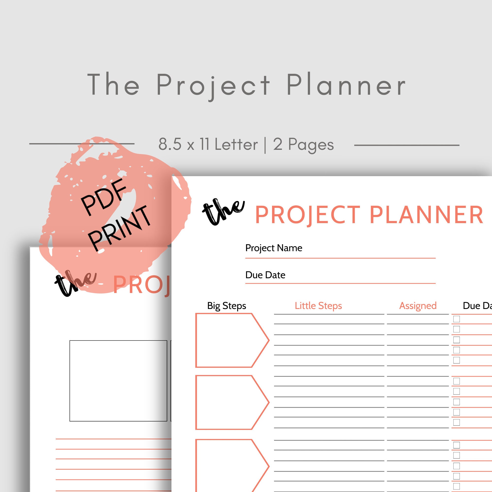 Project Plan | Project Plan Template |  Project Plan Digital |  Project Planner Pdf Print | 8.5 x 11 Letter 2 Pages