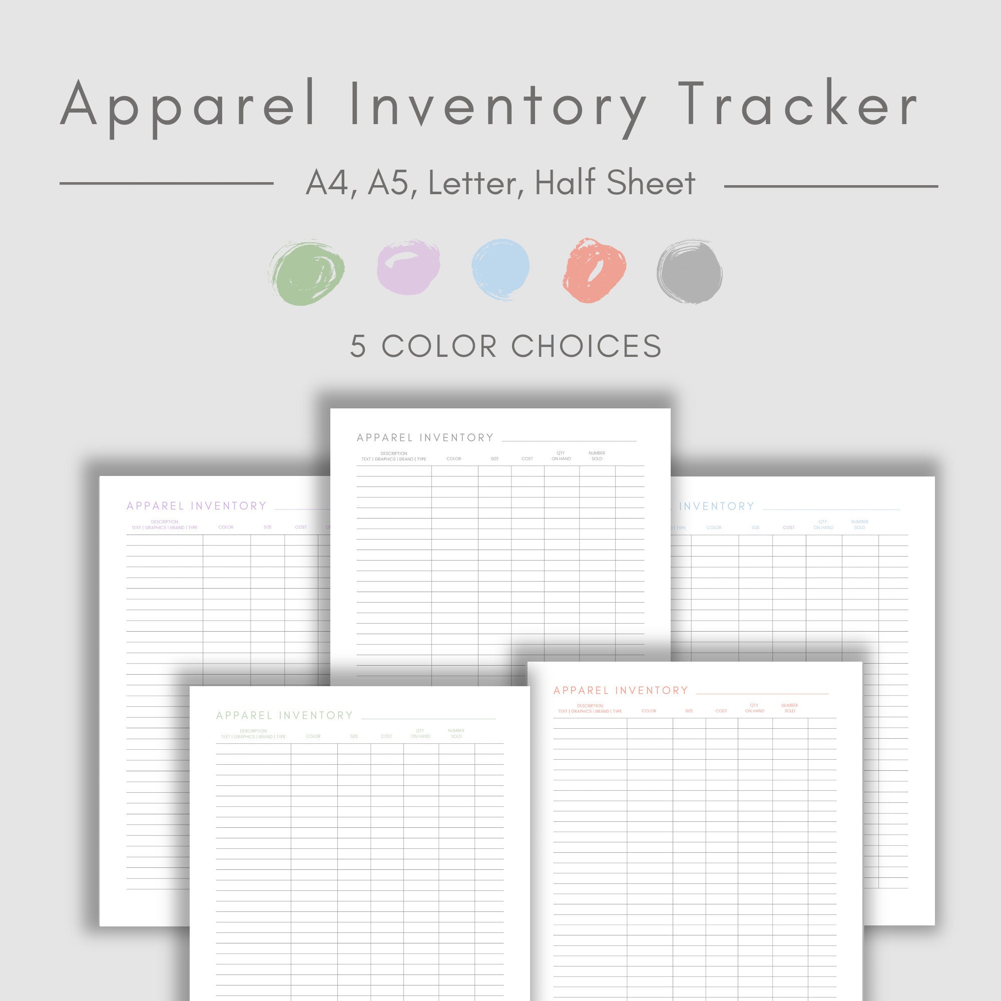 Apparel Inventory Tracker Printable Inventory Template Etsy