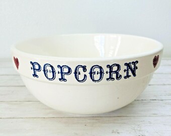 Crock Shop Santa Ana Tazón de palomitas de maíz vintage EE. UU. Corazones Estrellas Patriótica América