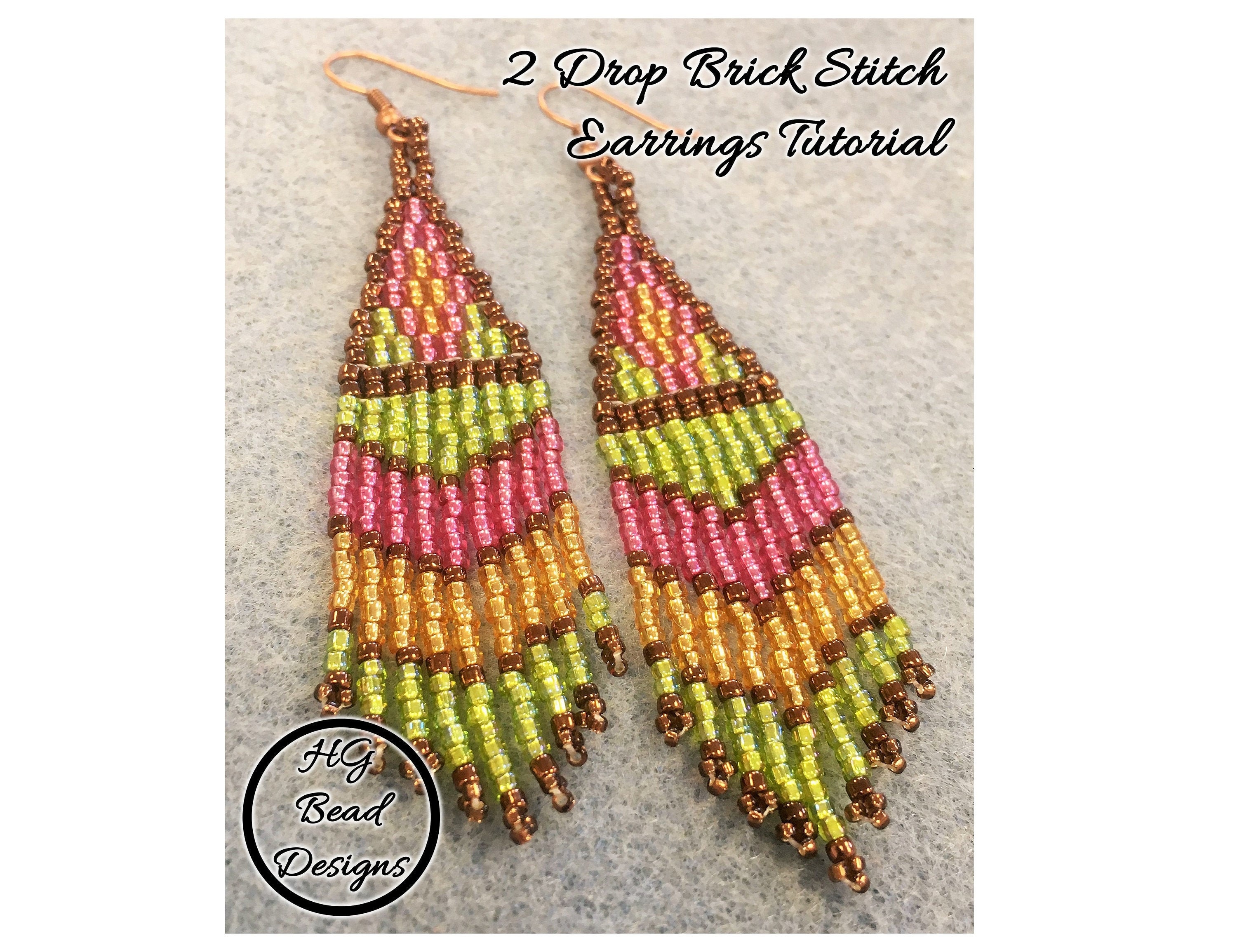 2 Drop Brick Stitch Earrings Beading Tutorial Pattern Etsy