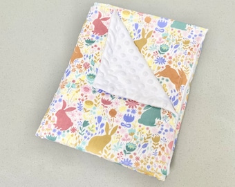 Baby Pastel Bunny Rabbit Blanket / Nursery Cot Bunny Blanket / Baby Shower Gift / Baby Fleece Blanket / Bunny Baby Gift / Crib Pram Blanket