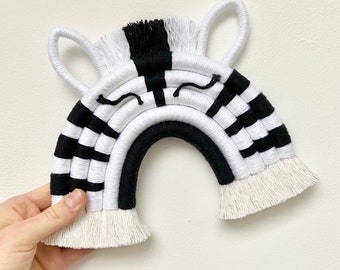 Zebra Macrame Wall Hanging / Zebra Nursery Decor / Animal Rainbow Nursery Decor / Safari Nursery Wall Hanging / Jungle Animal Nursery