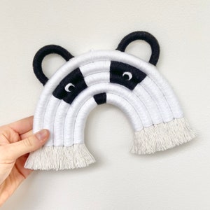Panda Nursery Decor / Panda Gifts / Animal Nursery Decor / Panda Macrame Wall Hanging / Panda Nursery Rainbow / Panda Baby Gift