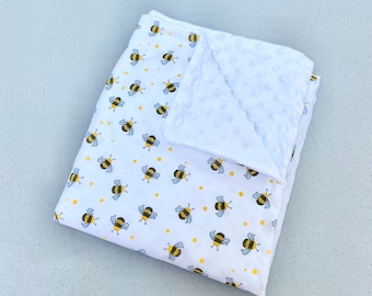 Kocyk dla niemowląt z pszczółką / Kocyk do łóżeczka dziecięcego / Kocyk z trzmielem / Prezent na baby shower / Kocyk polarowy dla niemowląt / Prezent dla dziecka z pszczółką / Kocyk do łóżeczka dziecięcego