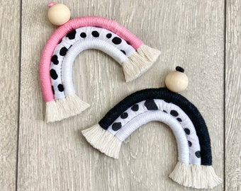 Dalmatian Rainbow / Dalmatian Print Nursery Decor / Polka Dot Print / Rainbow Macrame Car Mirror Hanger / Essential Oil Diffuser /Cow Print