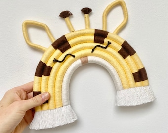 Macrame-muurhanger giraf / decor giraf / babykamer dieren regenboog dieren / safari kinderkamer muur hangen / jungle dierenkwekerij