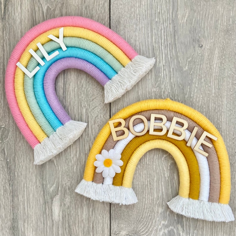 Personalised Name Rainbow Wall Hanging / New Baby / Custom Baby Shower Gift / Macrame / Nursery Decor Rainbow Hanging / Nursery Wall Hanging image 2