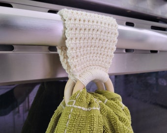 Handmade Kitchen Towel Holder, Crocheted Tea Towel Rings, Housewarming Gift, Wedding Gift, Oven Towel Hanger, Mother's Day Present