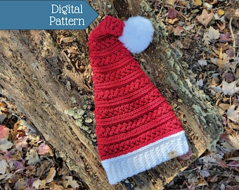 Crochet Santa Hat Pattern, Fun Christmas Hat Pattern, Instructions for Festive Holiday Hat, Coffeehouse Santa Hat, Child & Adult Sizes