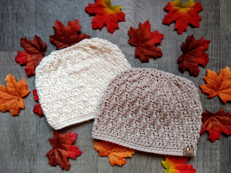 CROCHET PATTERN, Drifting Leaves Beanie, Hat Pattern, Fitted Beanie, Messy Bun Hat Pattern, Ponytail Beanie image 7
