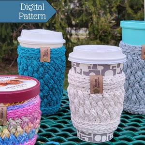 Crochet Cup Cozy Pattern, Quick and Easy Iced Coffee Cozy Pattern, Hot Cup Sleeve, Instructions for Ice Cream Pint Cozy, Gemstone Cup Cozies