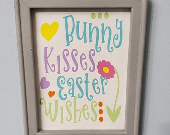 Bunny Kisses Easter Wishes Easter Reverse Canvas Wall Sign