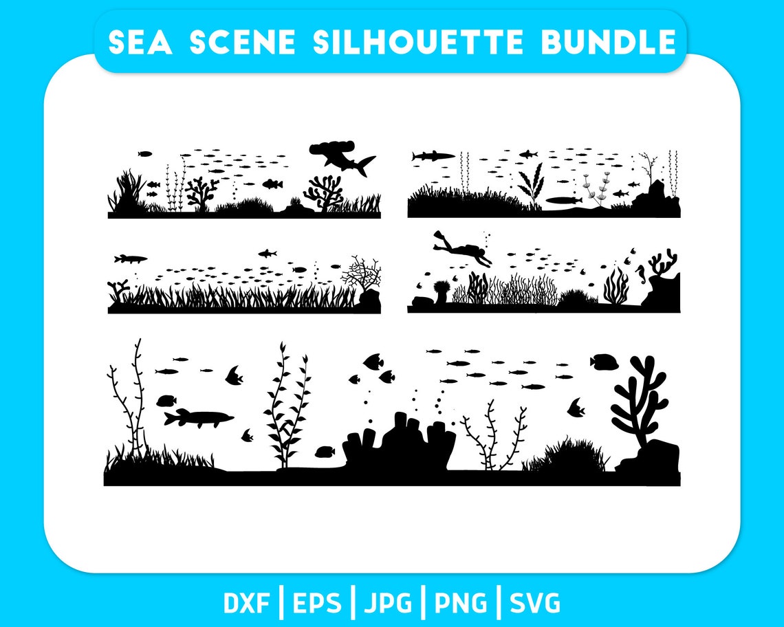 NAUTICAL Ocean Scene SVG. Underwater Silhouette Cricut. Animal Etsy