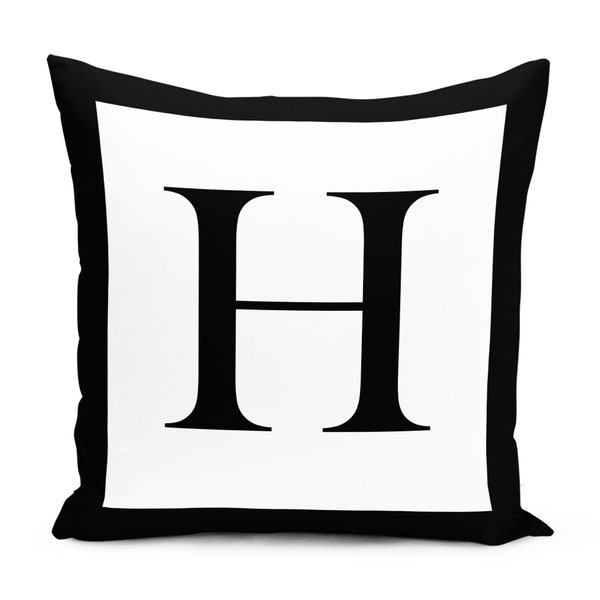 Letter H, Black and White, Digital Print, Letter Cover, Letter Pillow, Letter Cushion, Letter Cushion Cover UK, 43*43 Cm, Modern Letter, UK.