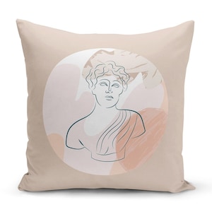 Beige Onedraw Funda de Cojín Griego Antiguo, Cara de Escultura Impresa en Ambos Lados Funda de Almohada de 43 * 43 Cm, Ideas Modernas y Elegantes para Decoración del Hogar.