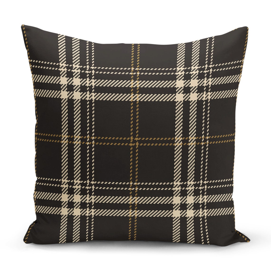 Black Yellow Plaid Pattern Tartan Cushion Cover Both Side Etsy