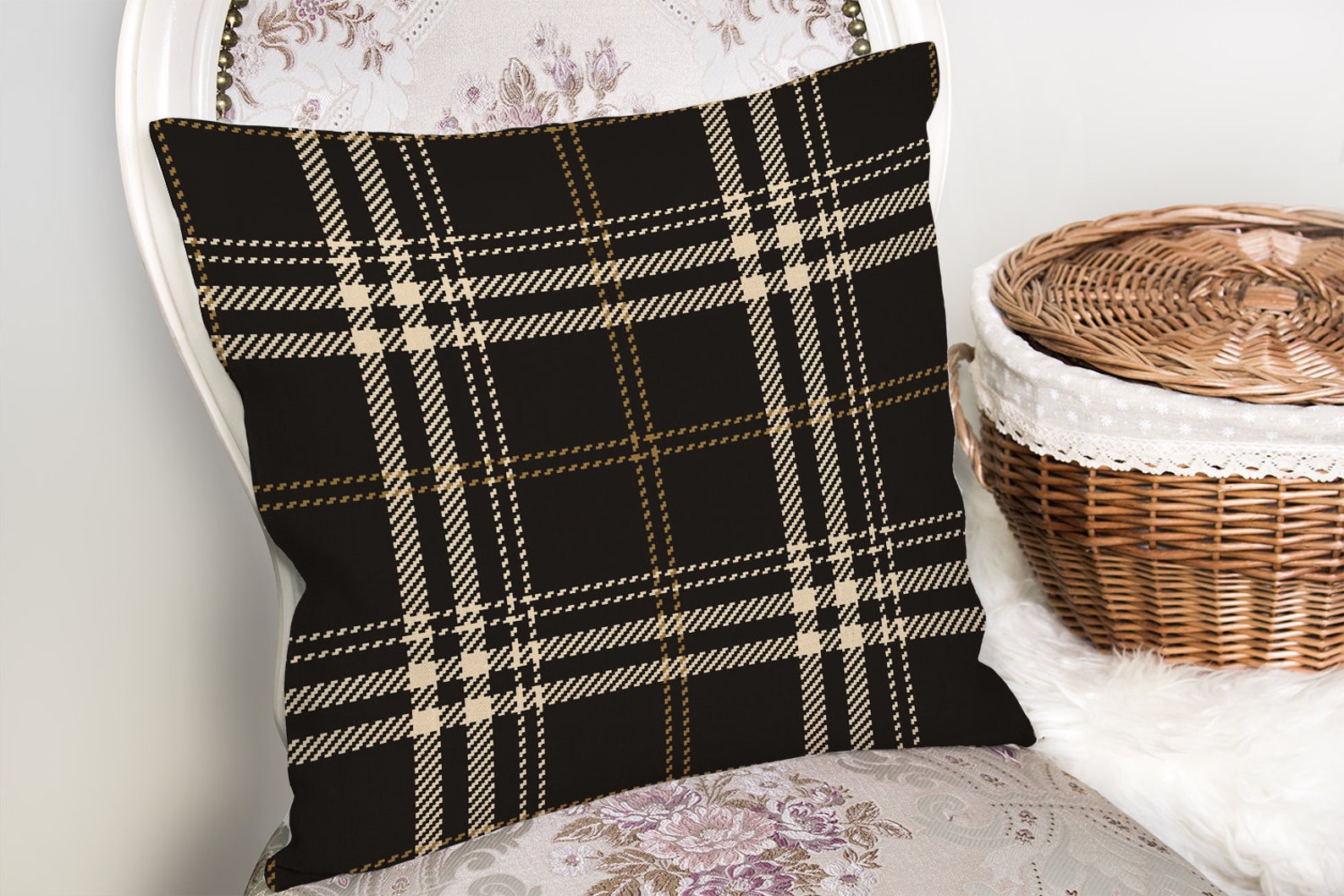 Black Yellow Plaid Pattern Tartan Cushion Cover Both Side Etsy