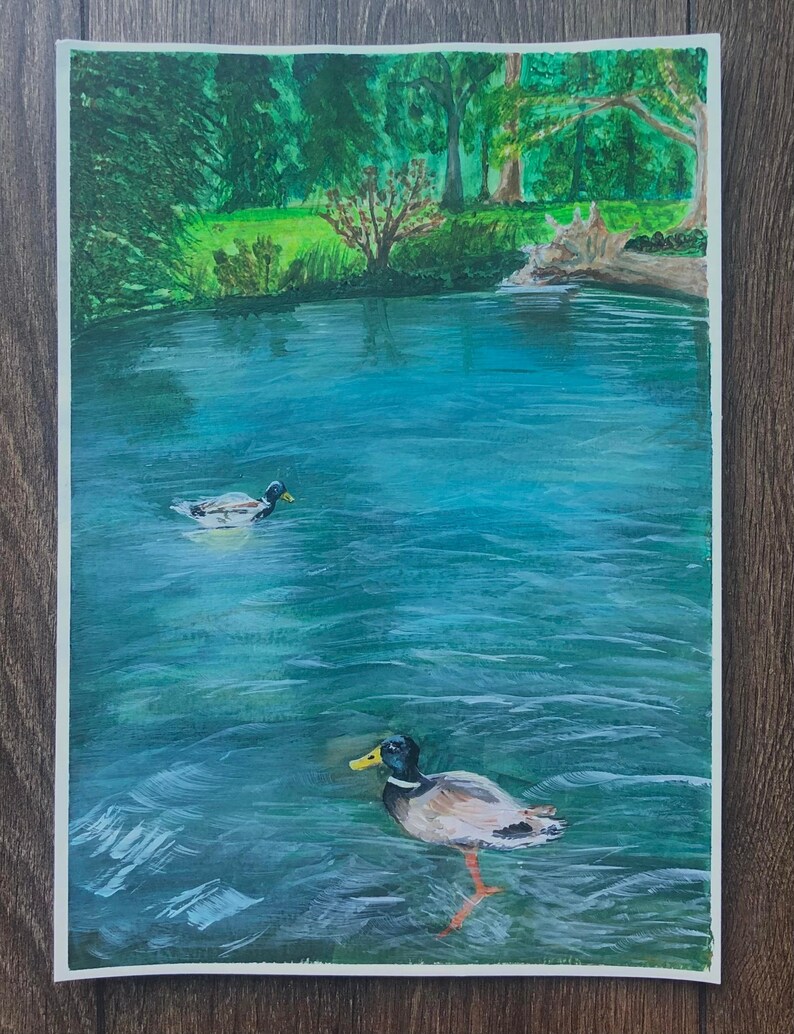 Acrylic on paper Swimming Ducks