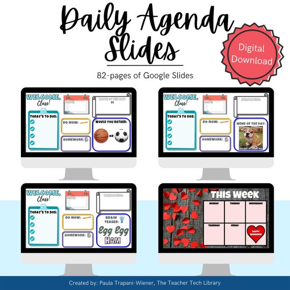 Daily And Weekly Agenda Templates Google Slides Etsy