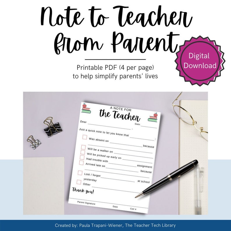 Printable Note to Teacher From Parents: Fill-in Note From Home - Etsy