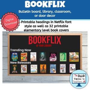 Bookflix Pinnwand Set | Bibliothek Dekor | Klassenzimmer Dekor | Türdeko | Druckbar | Grundkenntnisse