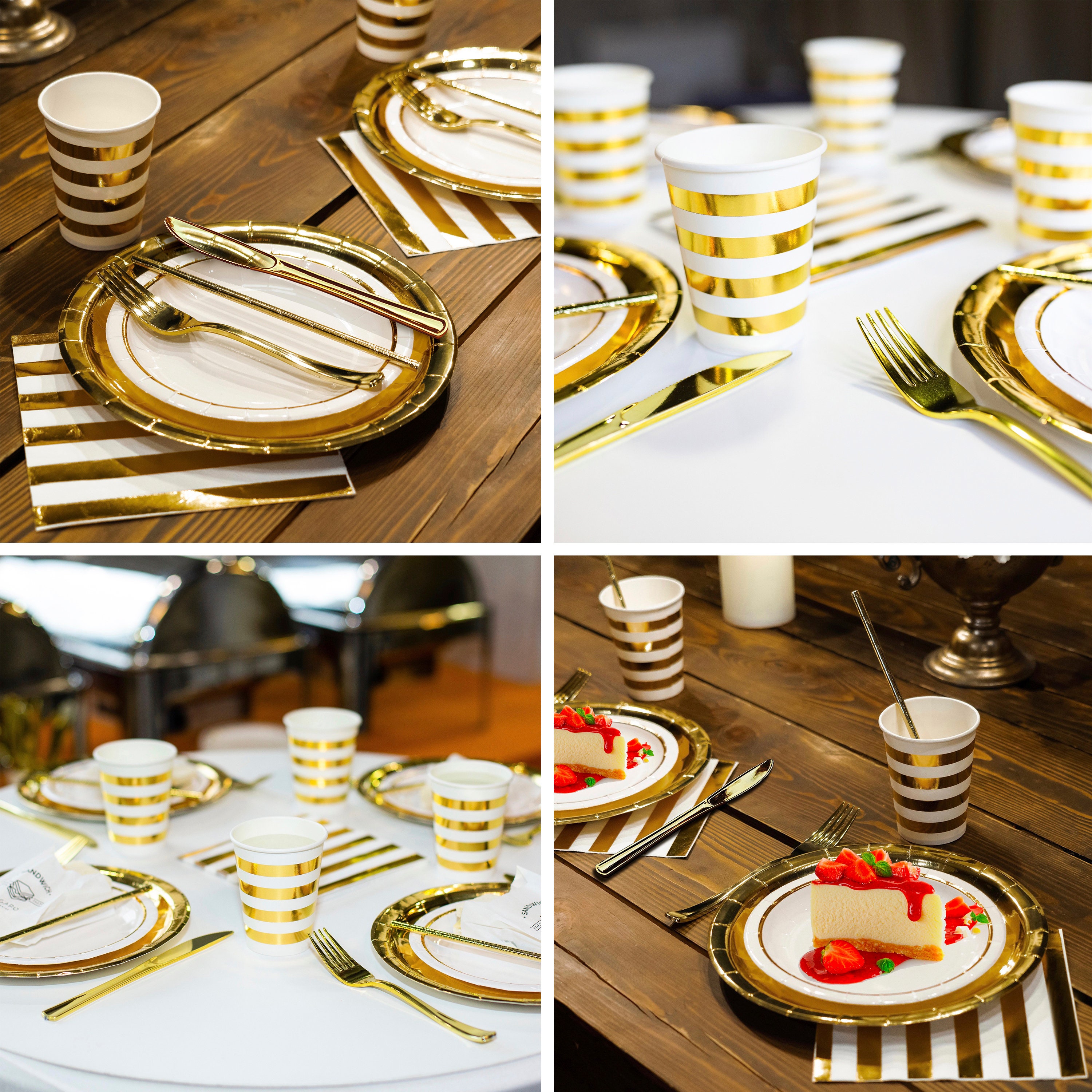 White and Gold Party Supplies 200pcs Disposable Paper Set Includes 9paper  Plates, 7paper Plates, 12oz Cups and Napkins, Serves 50 