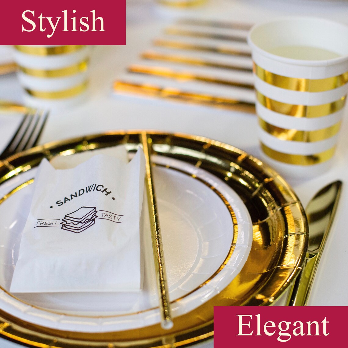 White Gold Paper Plates Cups and Napkins Party Supplies Etsy