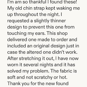 May include: A customer review with a five-star rating. The text reads: "I'm so thankful I found these!" The review describes a product that solved a sleep problem. The fabric is soft and not scratchy.