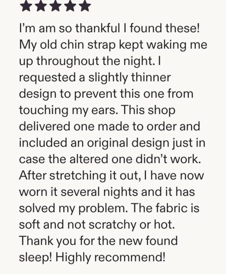 May include: A customer review with a five-star rating. The text reads: "I'm so thankful I found these!" The review describes a product that solved a sleep problem. The fabric is soft and not scratchy.