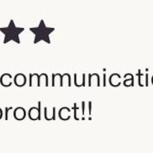 May include: Image features five dark purple stars above the text "Prompt communication! Top quality product!!" on a light beige background. The text is in a simple, clean font.