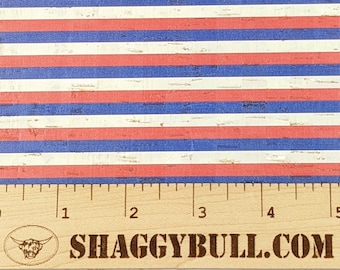 Leather Backed Cork Stripes Patriotic Print 8x10(Cork Applied to Real Genuine Cowhide Leather)4-5oz/1.8-2mm