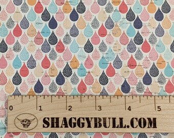 Leather Backed Cork multicolor raindrops print 8"x10", 4"x6" (Cork Applied to Real Genuine Cowhide Leather) 4-5oz / 1.8-2mm