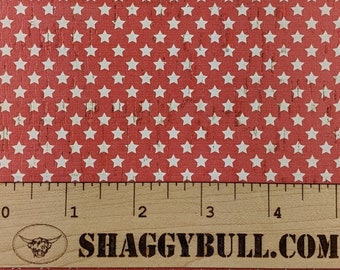 Leather Backed Cork Mini Stars Red Print 8x10(Cork Applied to Real Genuine Cowhide Leather)4-5oz/1.8-2mm