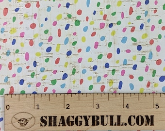 Leather Backed Cork Dalmatian Dots Confetti White 8x10, 4x6 Animal Print(Cork Applied to Real Genuine Cowhide Leather) 4-5oz /1.8-2mm