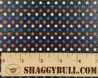 Leather Backed Cork Mini Stars Red White and Blue Print 8x10(Cork Applied to Real Genuine Cowhide Leather)4-5oz/1.8-2mm