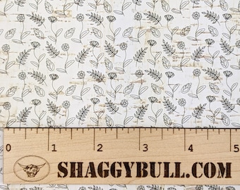 Leather Backed Cork Black and white Floral / Flowers Print 8"x10", 4"x6"(Cork Applied to Real Genuine Cowhide Leather)4-5oz/1.8-2mm