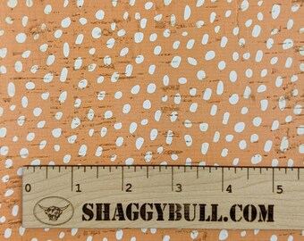Leather Backed Cork Dalmatian Dots Orange 8"x10", 4"x6" Animal Print (Cork Applied to Real Genuine Cowhide Leather) 4-5oz / 1.8-2mm