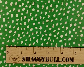 Leather Backed Cork Dalmatian Dots Green 8"x10", 4"x6" Animal Print (Cork Applied to Real Genuine Cowhide Leather) 4-5oz / 1.8-2mm
