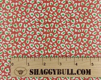 Leather Backed Cork Leopard Christmas Red Print 8"x10", 4"x6" (Cork Applied to Real Genuine Cowhide Leather) 4-5oz / 1.8-2mm