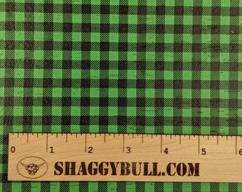 Leather Backed Cork Buffalo Plaid Black and Green Print 8"x10" 4"x6" (Cork Applied to Real Genuine Cowhide Leather) 4-5oz / 1.8-2mm