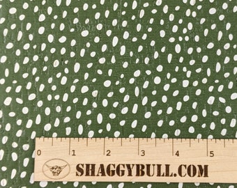 Leather Backed Cork Dalmatian Dots Olive Green 8"x10", 4"x6"Animal Print(Cork Applied to Real Genuine Cowhide Leather)4-5oz/1.8-2mm