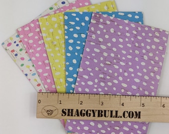 Leather Backed Cork Dalmatian Dots Spring Collection (5 )4x6 Sheets /Animal Print(Cork Applied to Real Genuine Cowhide Leather)4-5oz/1.8-2mm