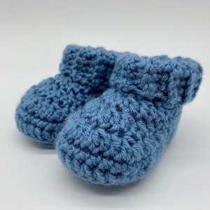 Blue Baby Booties, 6-12 Month Slippers, Crochet Baby Shoes