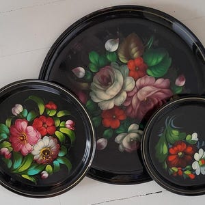 Plateau Jostovo Vintage Peint à La Main, Motif Floral, Métal