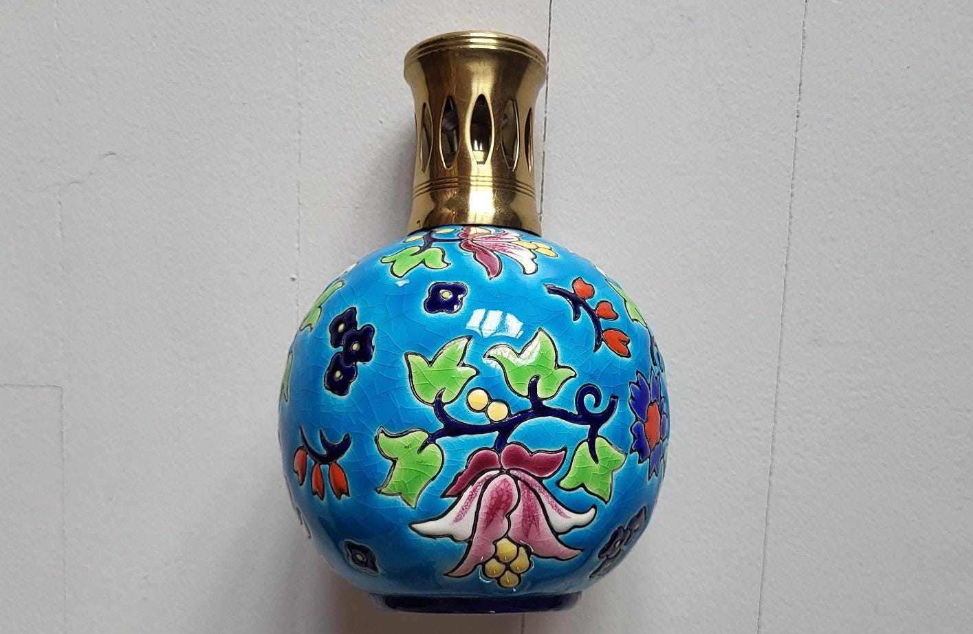 Lampe Berger Vintage En Porcelaine – Décor Floral Oriental – Marque Pillivuyt – Fonctionnelle, Dans Son Jus – Parfum D’ambiance