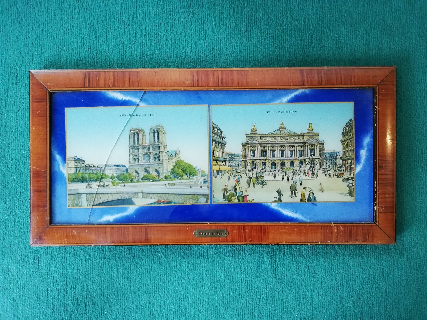 Paris 1900 Notre Dame et L'opéra Double Fixé Sous Verre