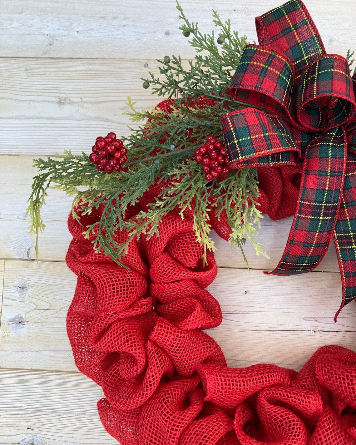 Red Burlap Christmas Wreath 