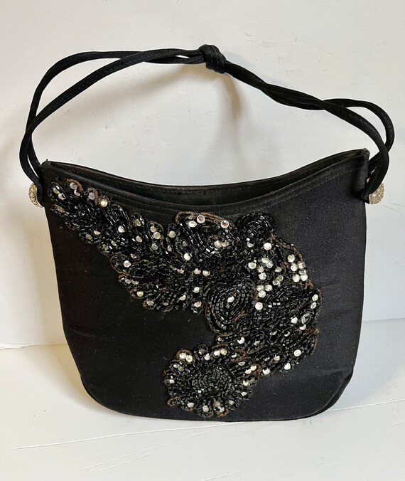 Black Lewis beaded handbag with black and silver … - image 7