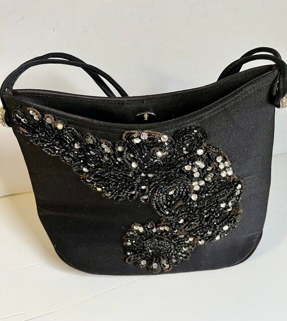 Black Lewis beaded handbag with black and silver … - image 1