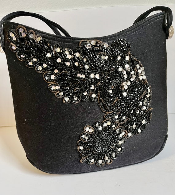 Black Lewis beaded handbag with black and silver … - image 8